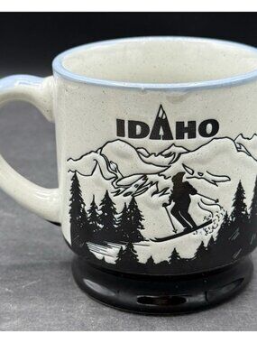 ISC Vintage Tan Speckled Idaho State Coffee Mug Elk Skier Mountain Theme
